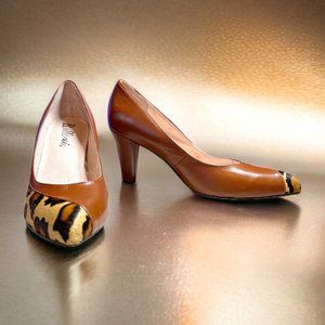 Bellini Palermo Leather and Leopard Print Pony Hair Pumps Heels 9.5